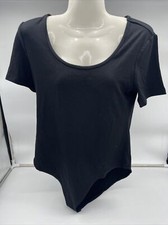 MANGOPOP Women's Size Large Short Sleeve Bodysuit  Scoop Neck Black