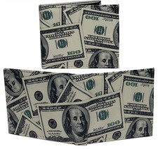 100 multi One Hundred Dollar Bills Photorealistic Leather Bi-Fold Bifold Wallet