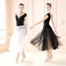 Chiffon Dance Skirts for Women Tulle Tutu Long Ballet Skirts 2 Layers Mesh Skirt