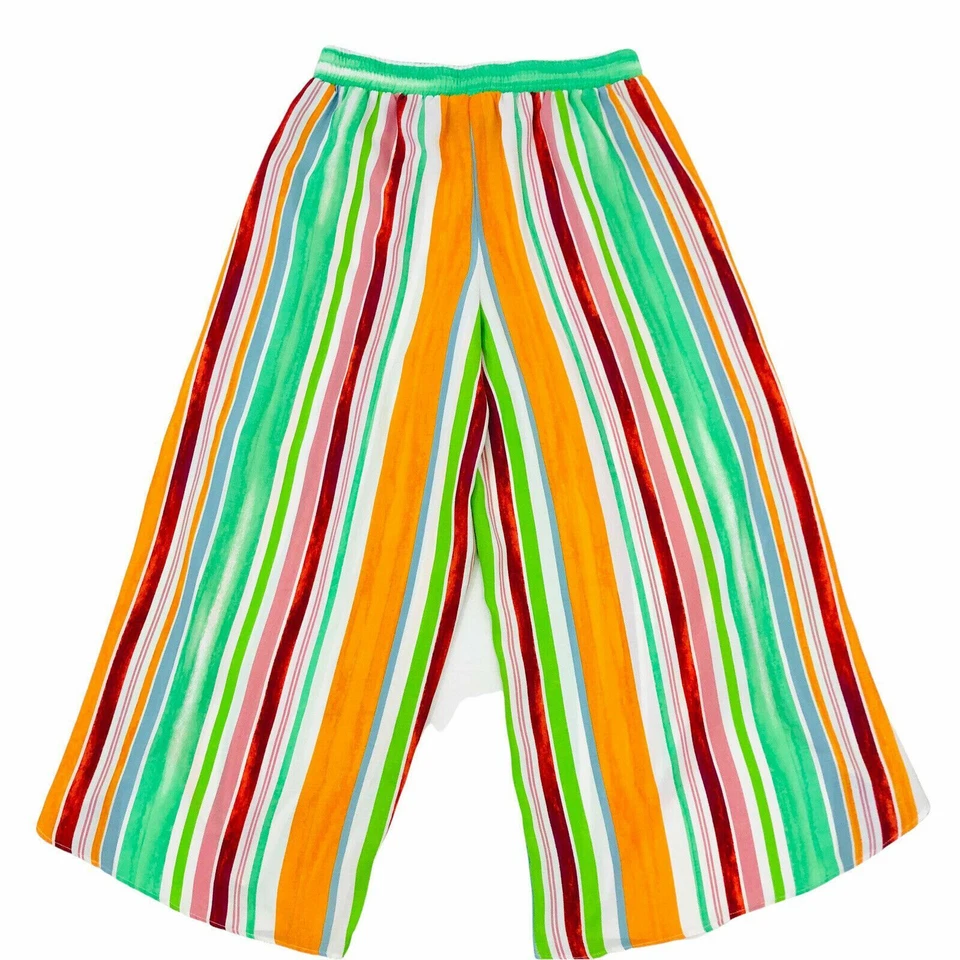 Coco Bianco Wide Split Leg Crop Pants M Stripe Flowy Pull On Culotte Multicolor - Image 4 of 4