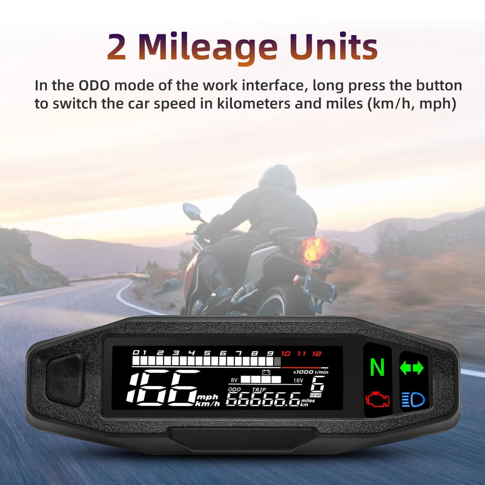 Universal Moto LCD Speeeter Instrumento Oeter Medidor de Combustible Piezas Impermeable Foto 2 de 4