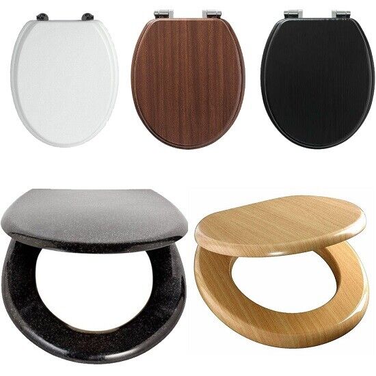 Wooden Toilet Seats MDF Universal Strong Hinges Easy to Fitting Bathroom Seat