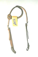 Abetta Medium Oil Leather Waffle Tooled One-Ear Headstall w/Barrel Racer Conchos