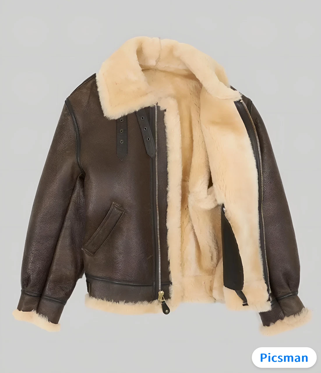 Men's Brown Shearling Fur Leather Jacket: B3 Bomber RAF Style Jacket, Sheepskin