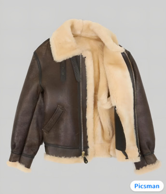 Men's Brown Shearling Fur Leather Jacket: B3 Bomber RAF Style Jacket, Sheepskin