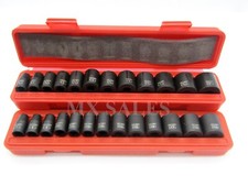 25pc 38 Drive Shallow Air Impact Socket Set Sae Metric 6 Point Sockets