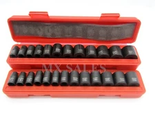 25pc 3/8" Drive Shallow Air Impact Socket Set SAE & Metric 6 Point Sockets