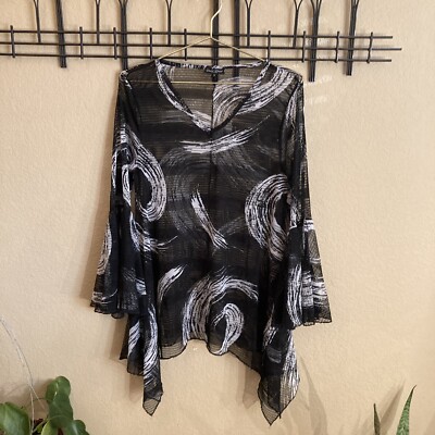 Dor Dor Couture Black White Lace Boho Sleeves Blouse/Tunic  Sz. S