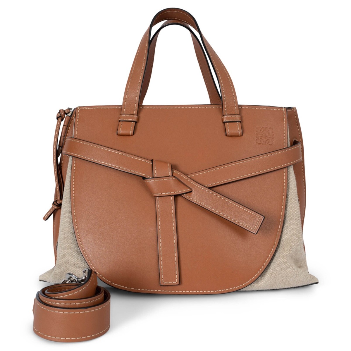 71019 auth LOEWE tan leather & canvas GATE MEDIUM Tote Bag 71019 auth LOEWE tan leather & canvas GATE MEDIUM Tote Bag