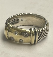 David Yurman Metro Pave 925 Sterling Silver 14k .10ct Diamond Ring Size 6.5