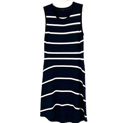 Ohne Titel Knit Midi Shift Dress Navy Blue White Stirpe Sleeveless Size L
