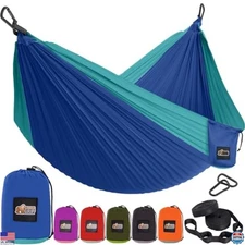 Durable Portable Camping Hammock 9x4.5 FT, Holds 400lbs, Heavy Duty Straps, Blue