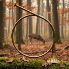 Vintage Brass French Hunting Horn-Made in India-Large Rustic Lodge-Equestrian