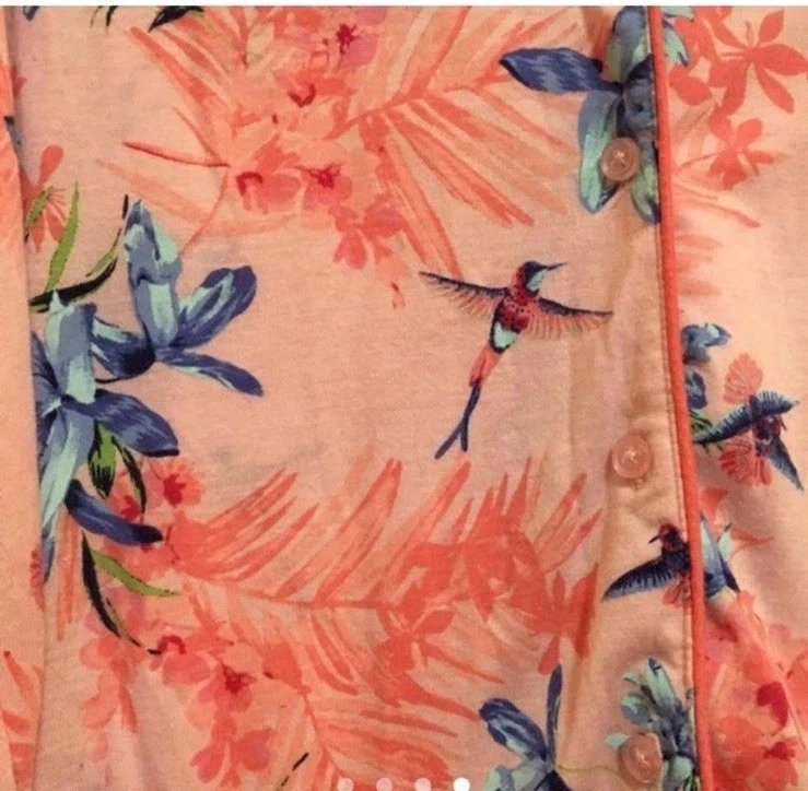 Top de pijama tejido colibrí floral rosa chicle y azul para mujer talla XL Foto 3 de 4