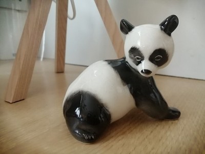 60er Panda Bär Sowjetische UdSSR Russische Porzellan Figur Lomonossow Vintage 3,5''x 4''