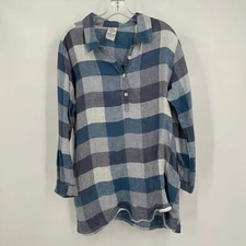 Match Point Womens Size S Linen Top Oversized Plaid Coastal Cottagecore Artsy 