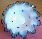 Fenton Style Milk Glass Bowl with Blue / Aqua coloured Ruffled Crest