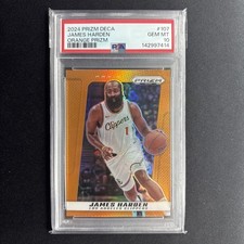 2024-25 Panini Prizm Deca James Harden Orange Prizm #/49 Clippers PSA 10