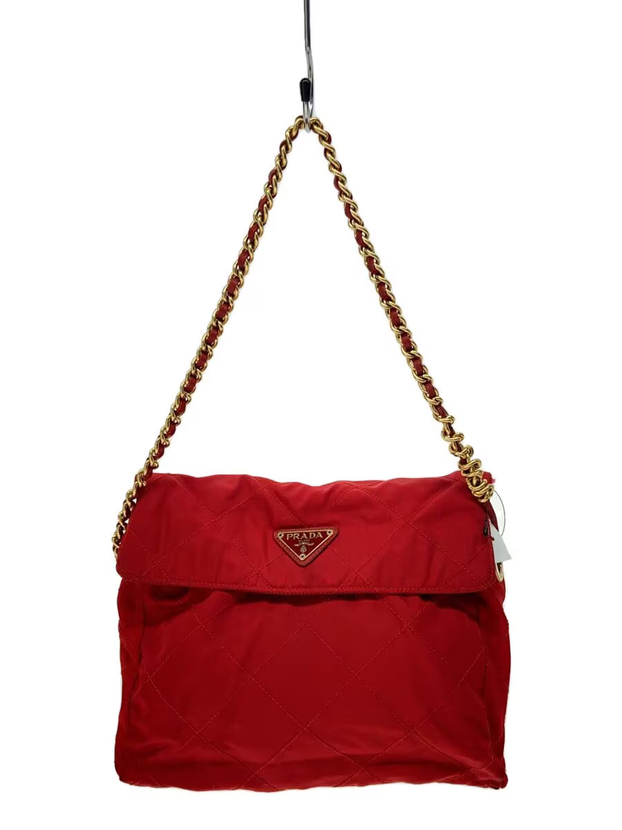 RARE Prada Red Solid Leather Shoulder Bag Vintage