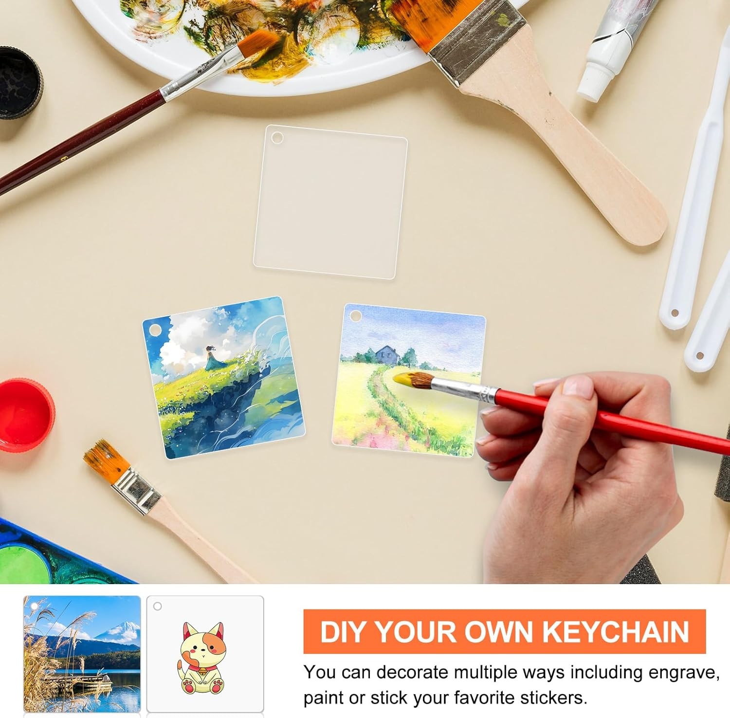 32Pcs Clear Square Acrylic Ornament Blanks Keychain DIY Vinyl Engraving Crafts