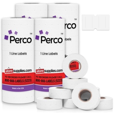 Perco 1 Line White Labels - 32 Rolls, 4 Sleeves, 32,000 Blank Price and Date...