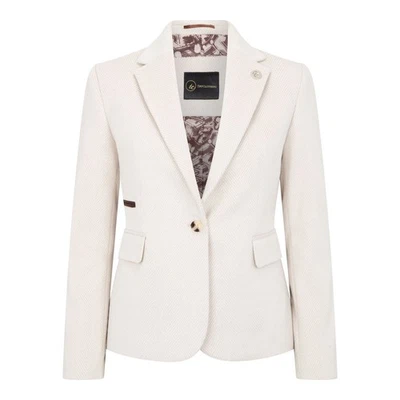 Damen Creme Taillierte Tweed Blazer Wollmischung Formal Vintage Fischgrät - Bild 1 von 4