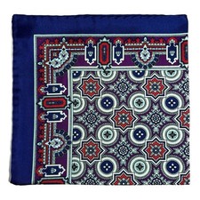 Purple  Blue Geometric Medallion Silk Pocket Square Handmade in England 