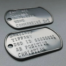 Military Dog Tag Set, U.S. Army, Embossed Custom Text, Stainless Steel Necklace