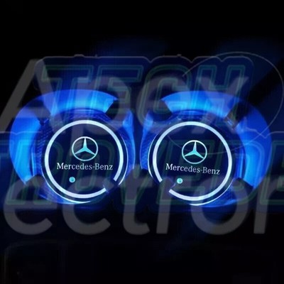 2pcs RGB LED Car Interior Cup Holder Light Mat Pads Drink Coaster For Benz