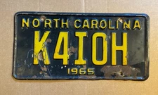1965 NORTH CAROLINA license plate AMATEUR RADIO