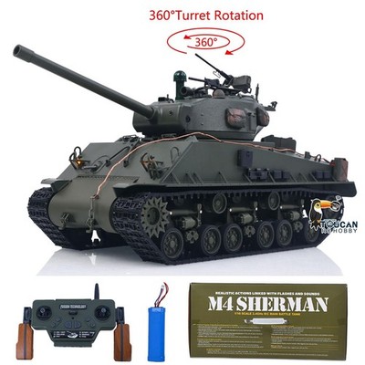 1/16 Sherman M4A3E8 RC RTR Tank Model IR BB Barrel Elevation Smog Metal Chassis