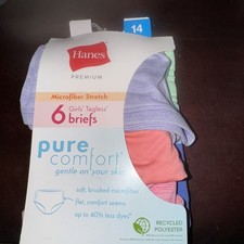 NEW Hanes 6-Pack Premium Pure Comfort Briefs Underwear Girls Size 14 Tagless New