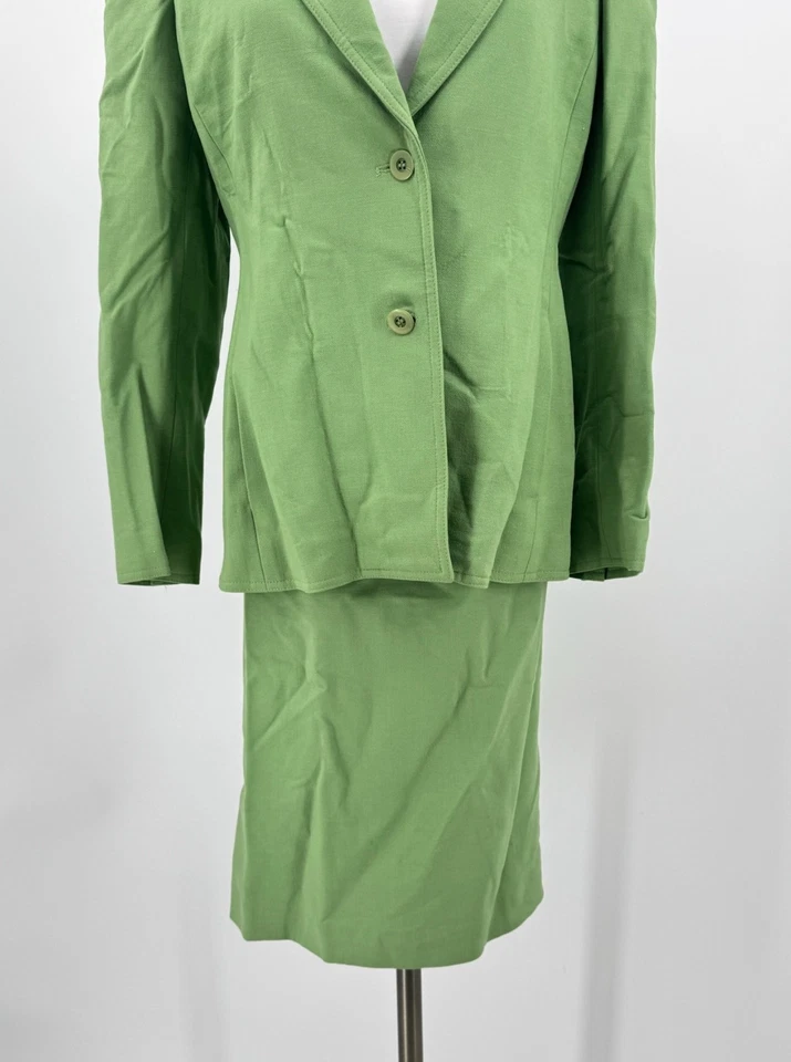 Traje Falda Oscar Del La Renta Vintage Lana Verde 2 Piezas Talla 8P/12P Foto 3 de 4