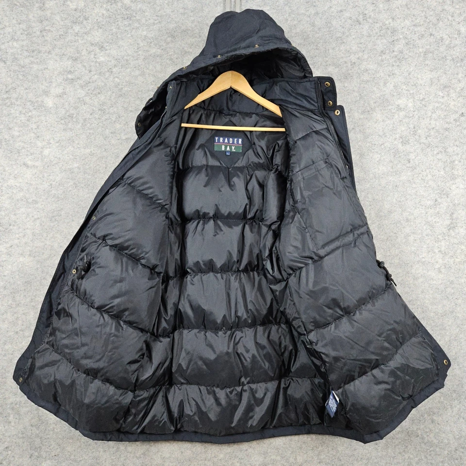 Trader Bay Adult Winter Down Puffer Coat Parka Hooded Navy Blue Size L Pockets - Image 3 of 4