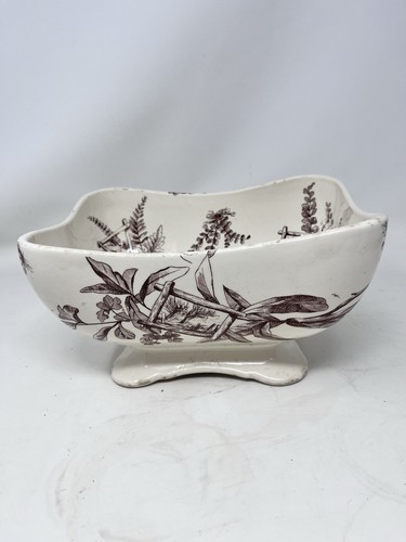 Antique 19th Century Brown Transfer Ware Serving Bowl - Registry Mark Dated 1883
