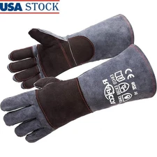 Fire Resistant Leather Gloves Heat Protection BBQ Grill Welding Camping New