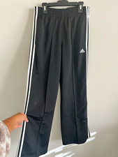 Adidas Youth Boys Size XL 16 Black Regular Fit Open Hem 3-Stripes Track Pants
