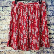 Garnet Hill Red Multicolor Ikat Viscose Polyester 22" Swing Skirt Size 10