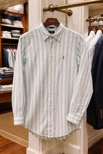 Polo Ralph Lauren Button Down Long Sleeve Shirt Pony Boys Lg 16 Green Stripped
