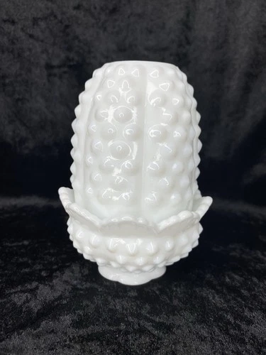 Vintage Fenton White Milk Glass Hobnail Fairy Lamp Light Candle Holder 4.75”