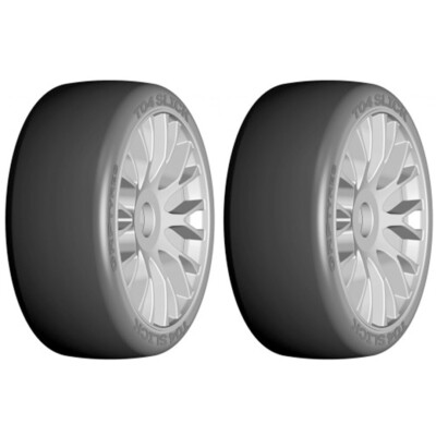 GRP GTK04-XB2 1:8 GT T04 SLICK XB2 Extra Soft Tires w/20 Spoked Silver Wheel (2)