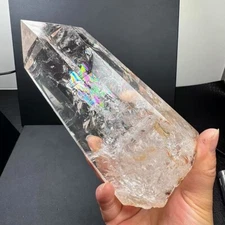 2.64lb Natural clear rainbow Quartz Obelisk Crystal Energy Tower Point Reiki+st