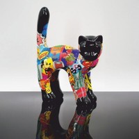 Casa Padrino Deko Figur Katze Schwarz / Bunt 25 X H. 33 Cm - Deko Tierfigur