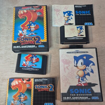 Sonic the Hedgehog Retro Spiele Sonic 1 & 2 Sega Mega Drive OVP + Anleitung 