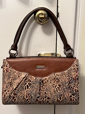 Vtg Miche Satchel Purse Bag Leopard Print Retro Classic Elegant