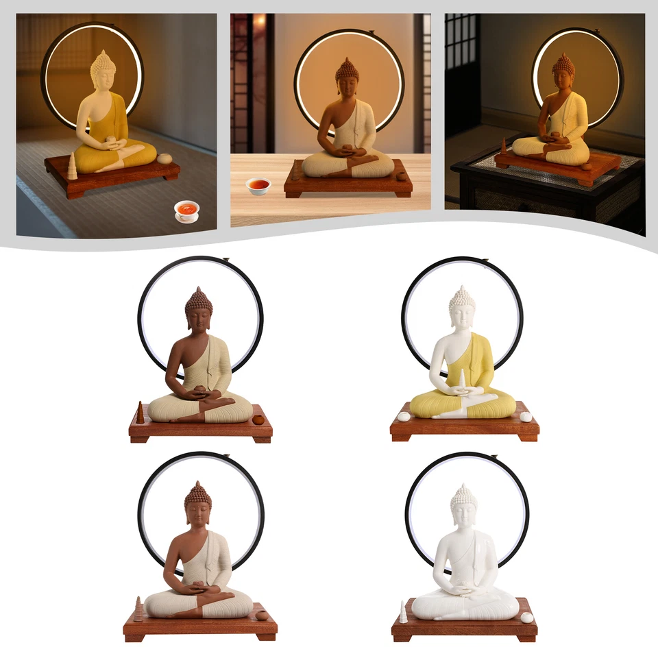 LED Halo Ceramic Buddha Statue Table Lamp Buddha Statue with Lamp for Home Décor - Image 4 of 4