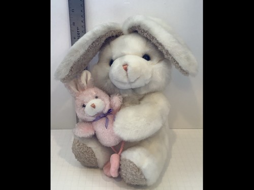 Walmart Momma And Baby Plush White Bunny Rabbit Holding Pink Baby Bunny Toy - Picture 2 of 6