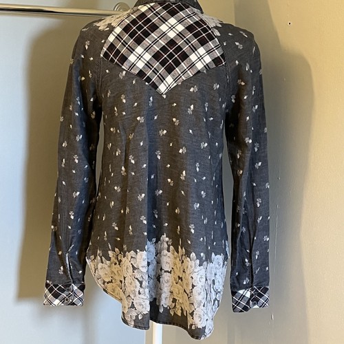 Free People Womens Long Sleeve Mixed Media Floral Dark Gray Boho Button Up XS - Picture 4 of 12