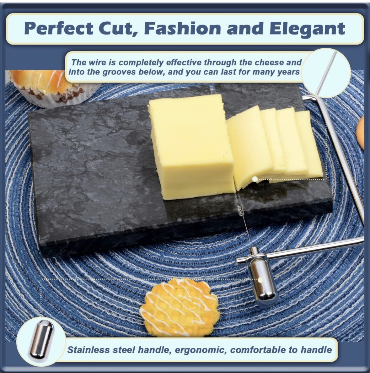 siparui Cheese Slicer,Marble Cheese Slicer Board for Cut Block Cheeses