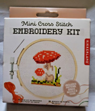 Kikkerland "Mushrooms" Mini Cross Stitch Kit w/Hoop Size 3"
